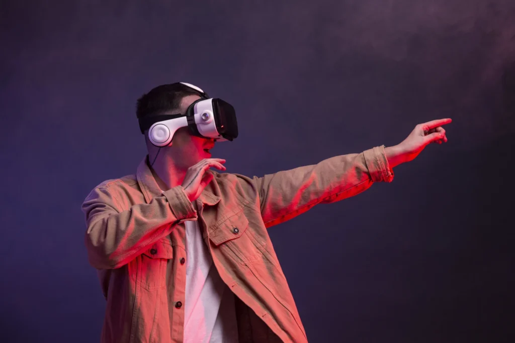 man-wearing-vr-goggles-video-game VR Application Consumer Electronics